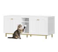 Hzuaneri Mueble Arenero Gato, Oculto para Arenero con Espacio de Almacenamiento, Bola para Gatos, Mueble de TV o Armario de Almacenamiento, 140 x 48 x 62 cm, Blanco-Oro CB86513A
