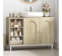 Hzuaneri Mueble Bajo Lavabo, Armario de Baño, con 2 Puertas, 2 Compartimentos, Balda Ajustable en Altura, Resistente a la Humedad, 30 x 90 x 63 cm, Color Roble Claro BC09816W