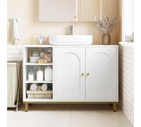 Hzuaneri Mueble Bajo Lavabo, Armario de Baño, con 2 Puertas, 2 Compartimentos, Balda Ajustable en Altura, Resistente a la Humedad, 30 x 90 x 63 cm, Blanco-Dorado BC09803G