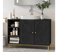 Hzuaneri Mueble Bajo Lavabo, Armario de Baño, con 2 Puertas, 2 Compartimentos, Balda Ajustable en Altura, Resistente a la Humedad, 30 x 90 x 63 cm, Negro BC09804G