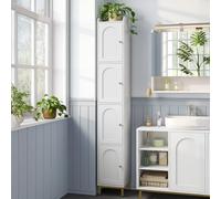 Hzuaneri Mueble Columna de Baño, Armario de Almacenaje, 4 Estantes Ajustables y 4 Puertas, con Patas Ajustables, Apto para baños, Sala de Estar, 28 x 28 x 180 cm, Blanco BC43313G