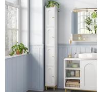 Hzuaneri Mueble Columna de Baño, Armario de Almacenaje, 4 Estantes Ajustables y 4 Puertas, con Patas Ajustables, Apto para baños, Sala de Estar, 20 x 20 x 180 cm, Blanco BC42213G