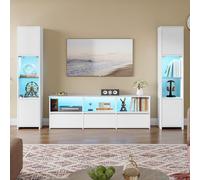 Hzuaneri Mueble Combinado para Salón, Set 3 Piezas Blanco, Iluminación LED | Incluye 1 Mueble de TV 2 Vitrinas de pie, Estilo Moderno, Amplio Espacio de Almacenamiento, para Sala de Estar, TV00203XEU