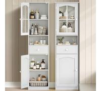 Hzuaneri Mueble de baño, módulo de Toilette con Puertas de Cristal, Armario Alto de almacenaje con 2 Hojas y 1 cajón, Apto para Espacios reducidos,Aseo, salón, 40 x 30 x 170 cm, Blanco