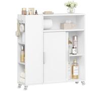 Hzuaneri Mueble de Baño on Ruedas, Estrecho, Mueble Empotrado con Puertas Correderas, Portarrollos, Estantes Ajustables, para Baño, Salón y Cocina, 20 x 70 x 80 cm, Blanco BC66603X