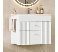 Hzuaneri Mueble de Baño Suspendido, con Lavabo Integrado, Armario de Baño con 2 Cajones, Toallero, Gran Capacidad de Almacenamiento, Moderno, 40 x 60 x 50 cm, Blanco BC64103X