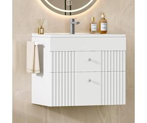 Hzuaneri Mueble de Baño Suspendido, con Lavabo Integrado, Armario de Baño con 2 Cajones, Toallero, Gran Capacidad de Almacenamiento, Moderno, 40 x 60 x 50 cm, Blanco BC64103X