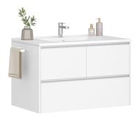 Hzuaneri Mueble de Baño Suspendido, con Lavabo Integrado, Armario de Baño con 2 Puertas, 1 Cajone, Toallero, Gran Capacidad de Almacenamiento, Moderno, 40 x 80 x 50 cm, Blanco BC64203X