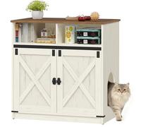 Hzuaneri Mueble para Arenero de Gato Oculto, Casa para Gatos de Madera con Almacenaje, Arenero Gato Tipo Mueble TV o Mesa Auxiliar, Estilo Rústico Vintage, Blanco y Marrón, 80x48x80 cm, CB89414X