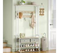 Hzuaneri Perchero con Zapatero, con 2 Cajones 9 Ganchos, Roble y Blanco | para Recibidor, Salón y Dormitorio, 32 x 80 x 180 cm, HT20116W