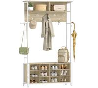 Hzuaneri Perchero Recibidor con Banco Zapatero con 12 Compartimentos, 13 Ganchos, 32 x 106 x 185 cm, Industrial, para Pasillo, Entrada, Greige HT17916W
