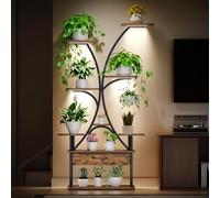 Hzuaneri Soporte para Plantas con Luz de Crecimiento, Soporte para Flores de 9 Niveles con 4 Luces LED R-G, Colory Temporización Ajustables, Salón, Balcón, Jardín, Marrón Rústico y Negro, PS16001B