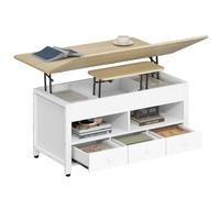 Hzuaneri Tavolino da Salotto,100cm, Bianco e Rovere, 3 in 1 Multifunzionale