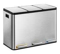 Hzuaneri Triple Cubo de Basura Cocina con Pedal, Metal 3 x 15L, Cubos de Basura de Reciclaje, Plateado SW04599E