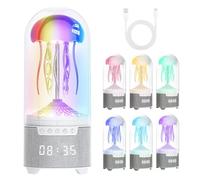 hzuisst Lámpara de medusas, 5 en 1 con altavoz Bluetooth, radio FM, reloj despertador, ruido blanco, 7 modos de cambio de color, lámpara de estado de ánimo, recargable por USB, luz nocturna sensorial