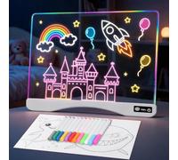 hzuisst Pizarra LED 16" Recargable, 9 Colores y Brillo Ajustable para Niños | Acrílico, Indicador de batería, 15h de autonomía, Soporte integrado, 12 rotuladores incluidos, Juguete creativo 4-8 años