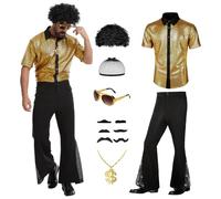 HZVRTN Disfraz de discoteca de los años 70s 80s para hombre, hippie, traje | Creates Complete 70s Disfraz hippie para hombre, Enough Stun Everyone at a discoteca, adecuado para Halloween