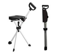 HZWJD Bastón Plegable con Asiento Ligero Y De 3 Patas También Sirve como Silla para Personas Mayores Bastón Y Taburete 2 En 1 Ligero Y Práctico para Viajes Y Senderismo Black