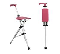 HZWJD Bastón Plegable Y Ligero De 3 Patas con Asiento Ideal para Viajes Y para Facilitar El Equilibrio A Personas Mayores Red