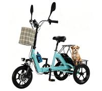 HZWJD Bicicleta Eléctrica De 3 Ruedas con Batería De Litio Extraíble,Triciclo Eléctrico Plegable,48 V/12 Ah,45 Km De Autonomía,Gran Cesta De La Compra Blue (No Backrest)