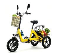 HZWJD Bicicleta Eléctrica para Adultos Triciclo Eléctrico Plegable De 14 Pulgadas,con Batería Extraíble,Cesta De Gran Capacidad Y Cuadro De Paso Bajo Yellow (No Backrest)