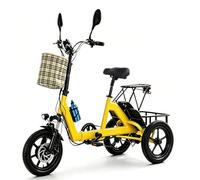 HZWJD Bicicleta Eléctrica Plegable con Batería De Litio De 48V Y 10,4 Ah,Cesta Delantera,Portabultos Trasero,Frenos De Disco Duales,Bicicleta Híbrida Eléctrica Yellow