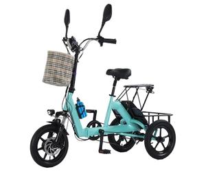 HZWJD Bicicleta Eléctrica Plegable con Batería De Litio De 48V Y 10,4 Ah,Cesta Delantera,Portabultos Trasero,Frenos De Disco Duales,Bicicleta Híbrida Eléctrica Blue