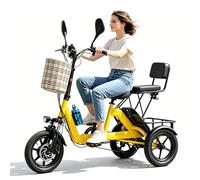 HZWJD Bicicletas Eléctricas,Triciclo Eléctrico,Triciclo Plegable,E-Bike De 2 Asientos Batería Extraíble,Bicicleta Eléctrica De 3 Ruedas con Cuadro Bajo Yellow