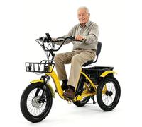 HZWJD Triciclo Eléctrico Plegable para Adultos,Bicicletas Eléctricas,Bicicleta De Tres Ruedas De 18 Pulgadas,Cesta De Almacenamiento De Gran Capacidad,Batería Extraíble Yellow 13Ah