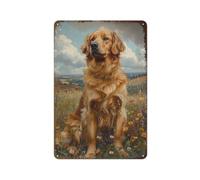 Hzws Cartel de metal vintage Golden Retriever in the Grass para pared, para el hogar, cueva de hombre y cafetería, decoración de pared para mascotas, 11.8 x 7.9 pulgadas, plano 2D