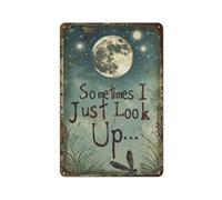 Hzws Tranquil Moonlit Night - Arte de pared inspirador con texto en inglés "Sometimes I Just Look Up", letrero decorativo de metal para pared para el hogar y la cueva, 30,5 x 20,3 cm, plano 2D