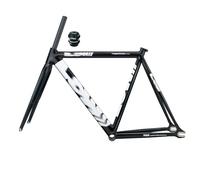 HZXQCVB 700C Cuadro De Bicicleta De Piñón Fijo con Horquilla De Fibra De Carbono 53cm 55cm 57cm Cuadro De Bicicleta De Pista De Carreras De Aleación De Aluminio Freno C QR 100/120mm(Black-White,57cm)