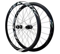 HZXQCVB Juego De Ruedas De Carretera 700C Ruedas De Bicicleta con Eje Pasante Freno De Disco Llantas De Aleación De Aluminio De Doble Capa Bujes 24H para 8-12 Velocidades(Black)