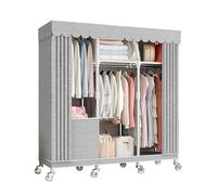 HZXQCVB Portable Closet Organizers with Wheels Wardrobe with Shelves and Hanging Rod Non-Woven Fabric Cover Clothing Rack Rolling Closet Rack for Cloakroom Bedroom(Gray,125X45X170CM)