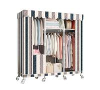 HZXQCVB Portable Closet Organizers with Wheels Wardrobe with Shelves and Hanging Rod Non-Woven Fabric Cover Clothing Rack Rolling Closet Rack for Cloakroom Bedroom(Streak,125X45X170CM)