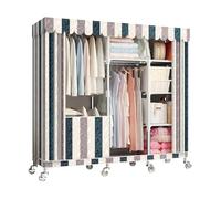 HZXQCVB Portable Closet Organizers with Wheels Wardrobe with Shelves and Hanging Rod Non-Woven Fabric Cover Clothing Rack Rolling Closet Rack for Cloakroom Bedroom(Streak,143X45X170CM)