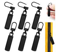 HZYIQ Cremallera de Repuesto Tirador Reemplazo, Juego de 6 Lengüetas Tirador de Cremallera Universal de Metal Extraíbles para Ropa Maleta Vaqueros Equipaje Bolsos (Negro)