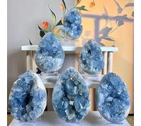 HZZGMANCAJ 1pc 500-600g Celestite Crystal Raw Druzy celestite heart Cluster Sky Blue Geode Rough