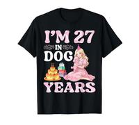 I Am 27 In Dog Years Celebración Fiesta de Cumpleaños Linda Chica Camiseta gráfica económica, Hombre, Negro, S