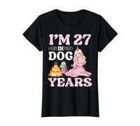 I Am 27 In Dog Years Celebración Fiesta de Cumpleaños Linda Chica Camiseta gráfica económica, Mujer, Negro, M
