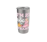 I Am 27 In Dog Years Celebración Fiesta de Cumpleaños Linda Chica Vaso térmico de acero inoxidable de doble pared