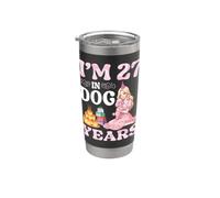 I Am 27 In Dog Years Celebración Fiesta de Cumpleaños Linda Chica Vaso térmico de acero inoxidable de doble pared