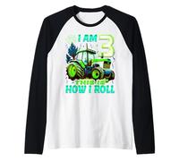 I Am 3 This is How I Roll Two Years Old Tractor 3er Cumpleaños Camiseta Manga Raglan