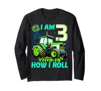 I Am 3 This is How I Roll Two Years Old Tractor 3er Cumpleaños Manga Larga