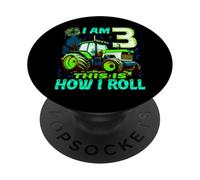 I Am 3 This is How I Roll Two Years Old Tractor 3er Cumpleaños PopSockets PopGrip Adhesivo