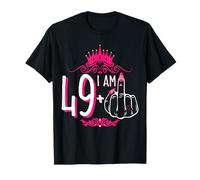 I Am 49 Plus 1 dedo medio rosa corona mujeres 50 cumpleaños Camiseta