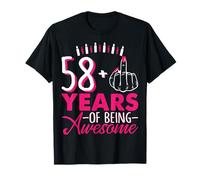 I Am 58 Plus 1 Dedo Medio 58 Vela Rosa Cumpleaños Retro Camiseta
