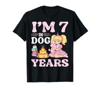 I Am 7 In Dog Years Celebración Fiesta de Cumpleaños Linda Chica Camiseta