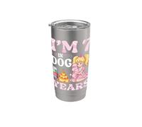I Am 7 In Dog Years Celebración Fiesta de Cumpleaños Linda Chica Vaso térmico de acero inoxidable de doble pared