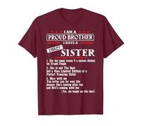 I Am A Proud Brother of A Crazy Sister She has Anger Issues Camiseta, Hombre, Granate, S